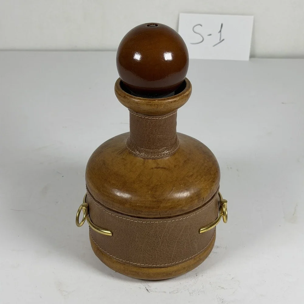 Vintage Leather Wrapped Decanter Equestrian Brass Bit Detail S-1